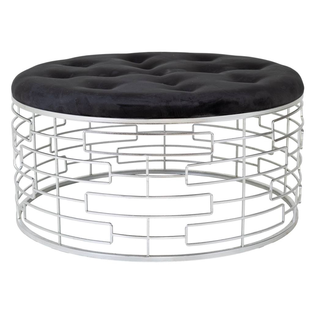 WANDERLUST DECO Banqueta redonda de terciopelo negro y metal plateado d91,5x47h cm.Tiene 2 puertas