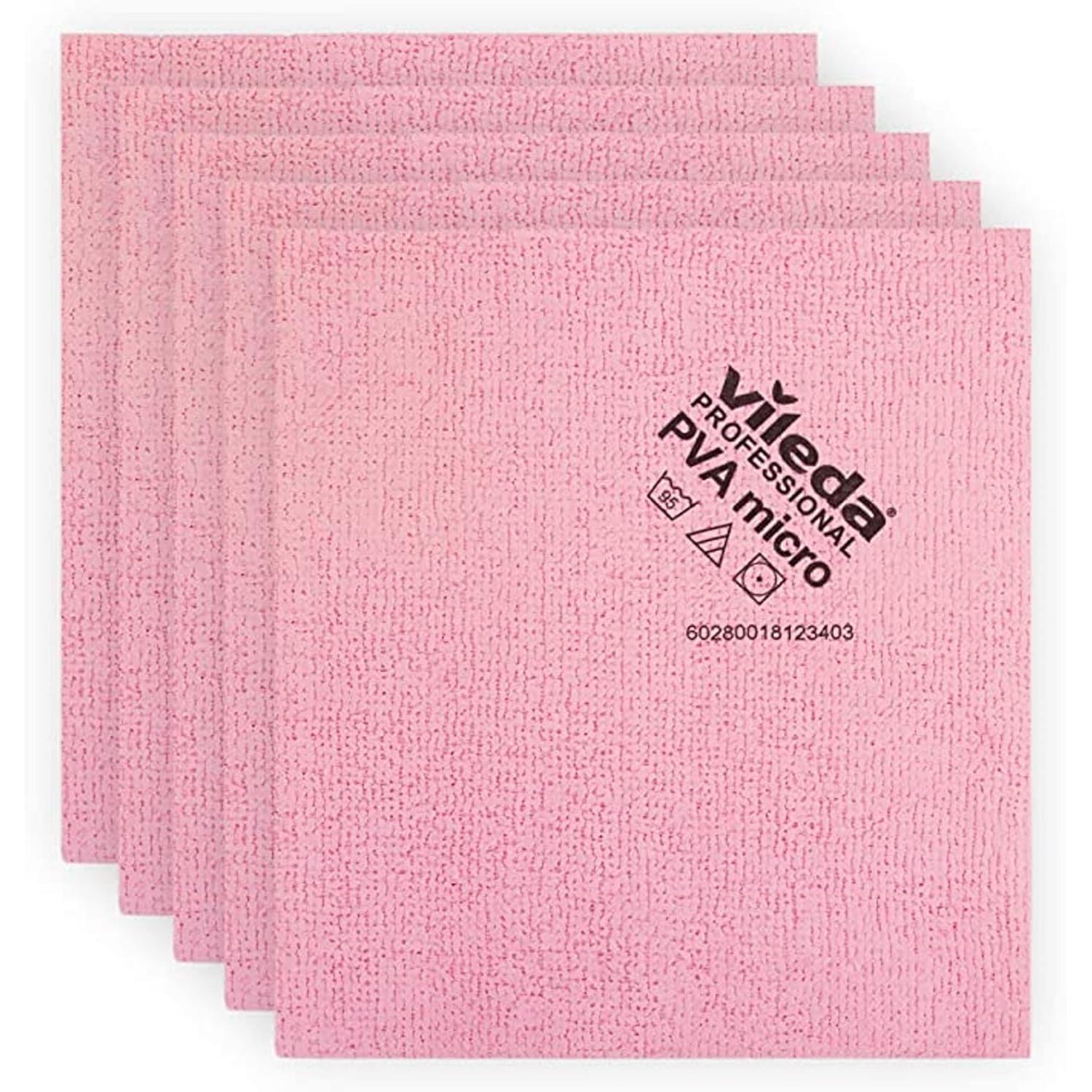 Bayeta Vileda PVA MICRO - COLOR ROJO / ROSA - PACK 5 Unid. Bayeta Uso Profesional - Bayeta de Microfibra - Resultados de Limpieza Increibles - 38 x 35 cms