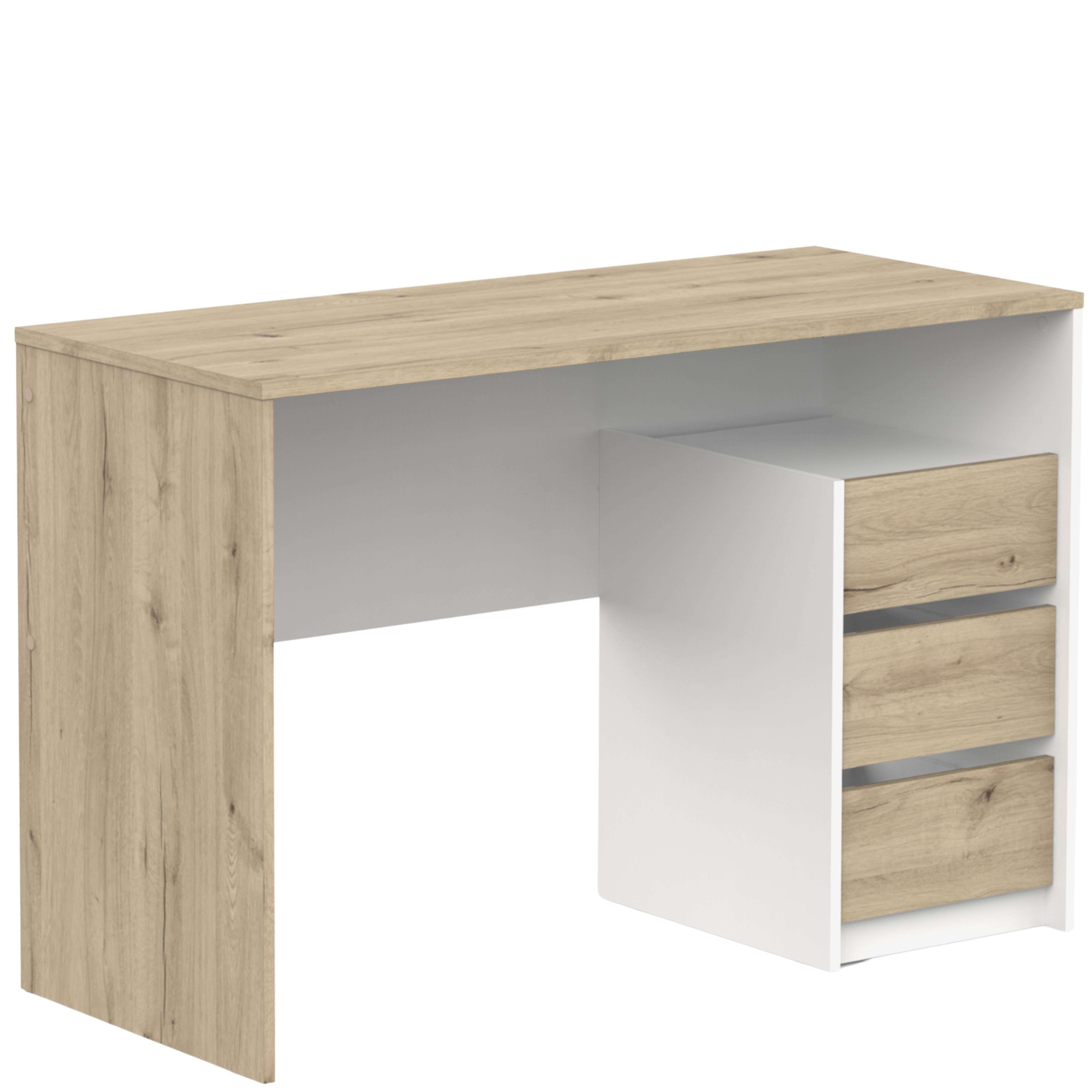 Miroytengo Mesa escritorio Harison de Oficina en color Roble Real y Blanco Waterford con 3 cajones 117x77x50 cm Melamina