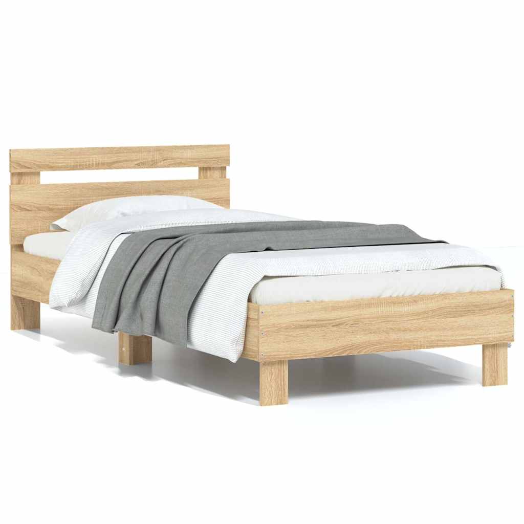 vidaXL Estructura cama con cabecero sin colchón roble Sonoma 75x190 cm