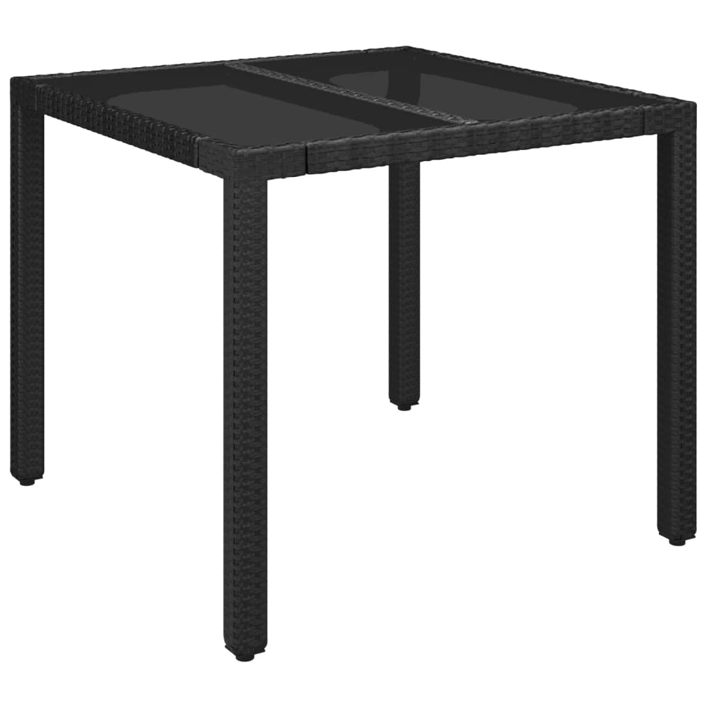 vidaXL Mesa de jardín superficie de vidrio ratán PE negro 90x90x75 cm
