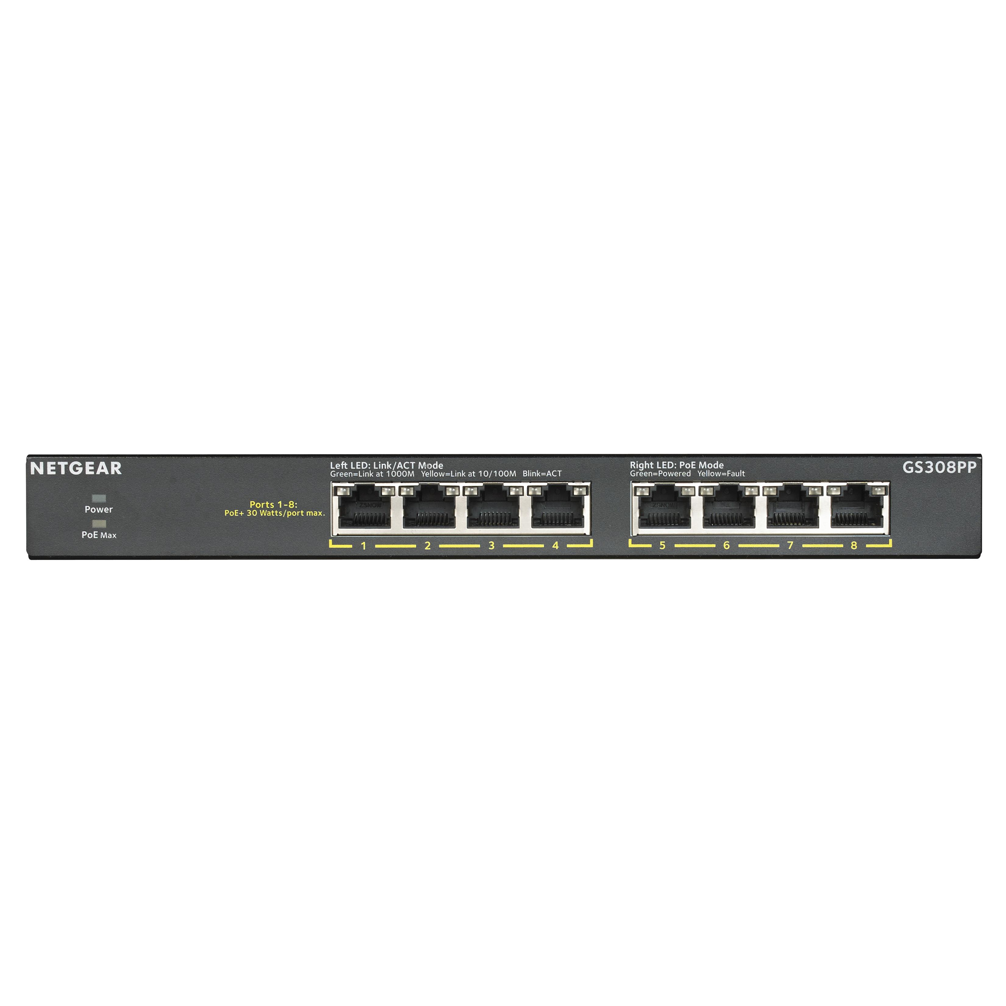Netgear GS308PP - No administrado - Gigabit Ethernet (10/100/1000) Negro - PoE