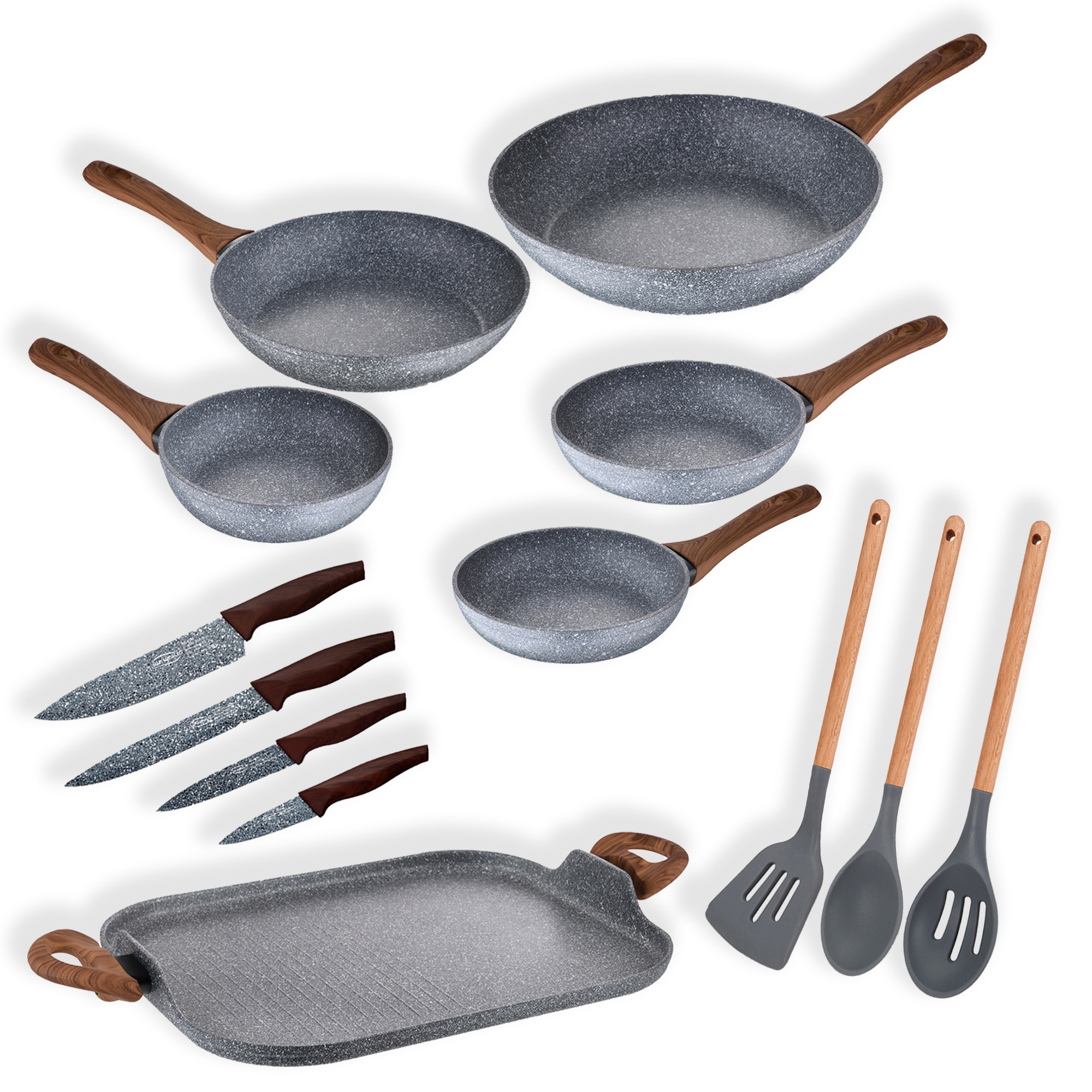 Granito Set 3 Sartenes 24 / 26 + Plancha 28x28 Cms + 4 Cuchillos con  Ofertas en Carrefour