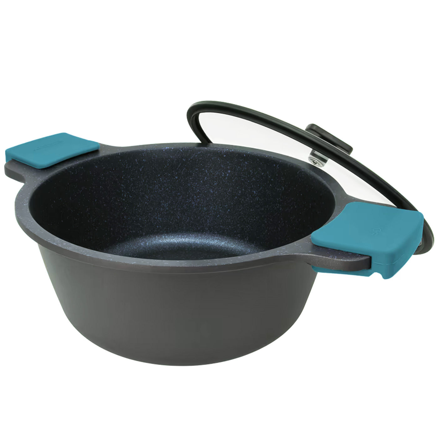 ARCOS Thera - Cacerola con Tapa (32 cm) - Aluminio Fundido - Recubrimiento Antiadherente - Tapa Cristal - Asas Silicona Azul