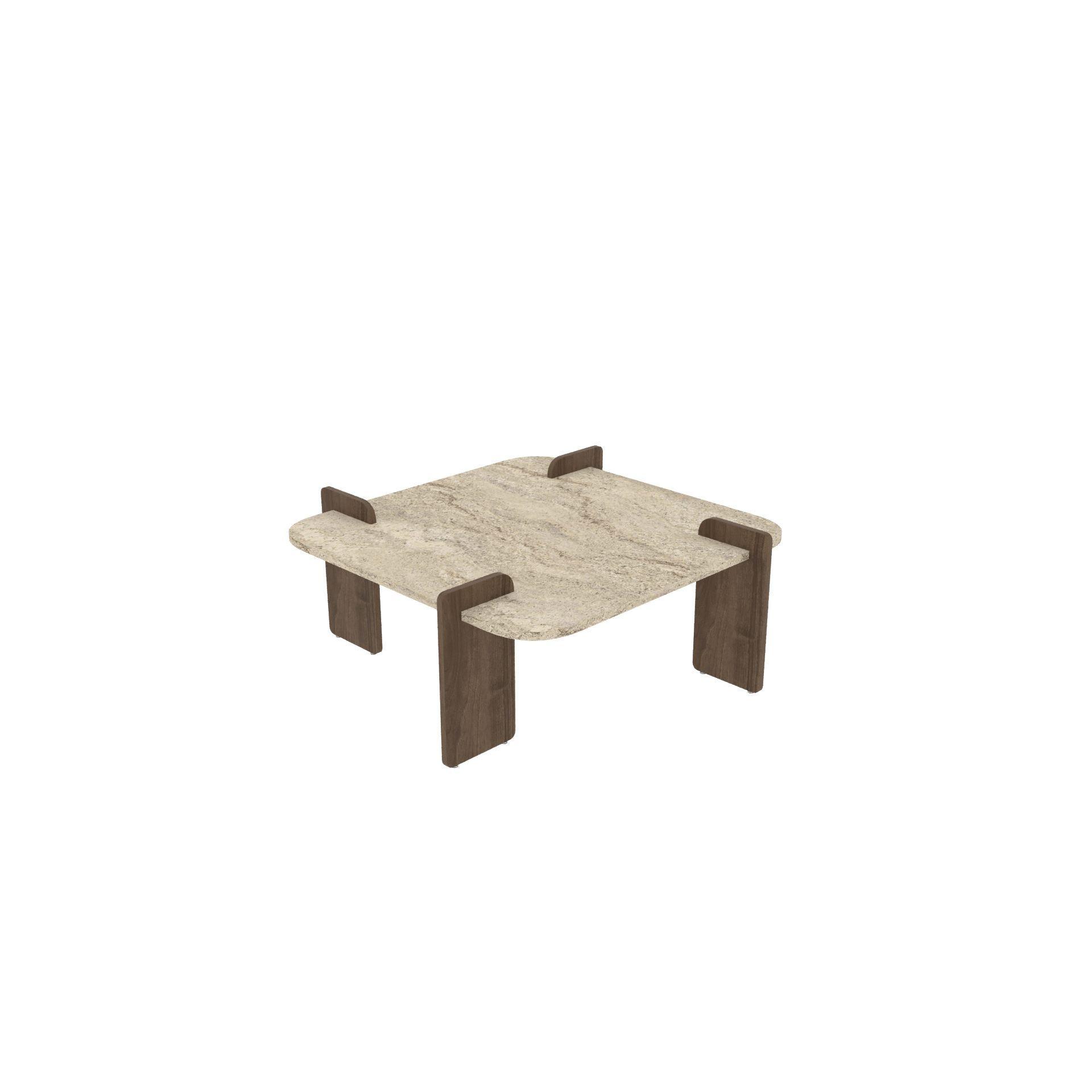 Habitat y Jardin - Mesa baja de madera "Afrolli" - 90 x 90 x 35 cm - Travertino