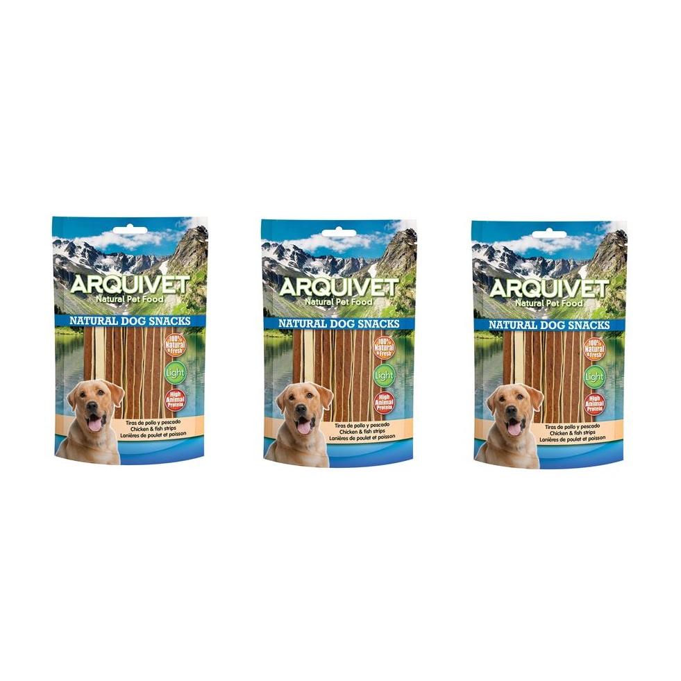 Snacks para Perros Tiras de pollo y pescado 100 g (Pack de 3 Unidades) Arquivet