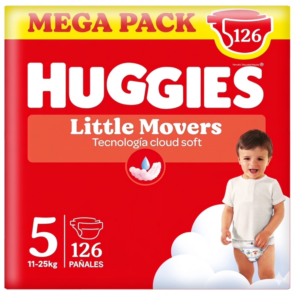 Huggies Little Movers - Ultra Comfort Pañales para Bebé, Tallas 3,4,5 y 6. Cintura Flexible, Elástica y Suave, Efecto Anti-Humedad, Mantiene al Bebé Seco hasta 12 horas, Comodidad para la piel 24/7, Diseños Disney.