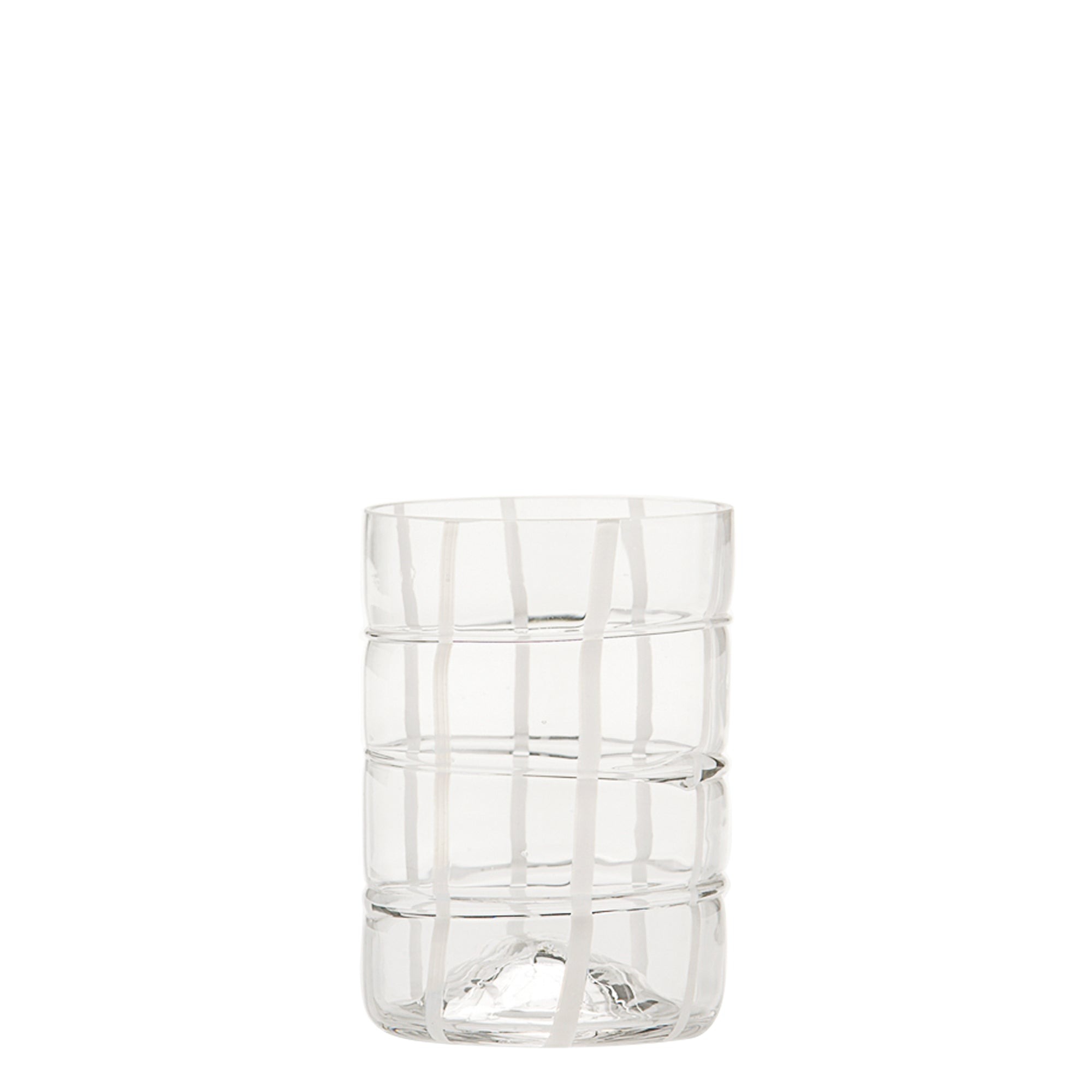 Zafferano Twiddle - Juego de 6 vasos de vidrio soplado transparente de 35 cl - Vasos artesanales con decoración blanca, aptos para lavavajillas