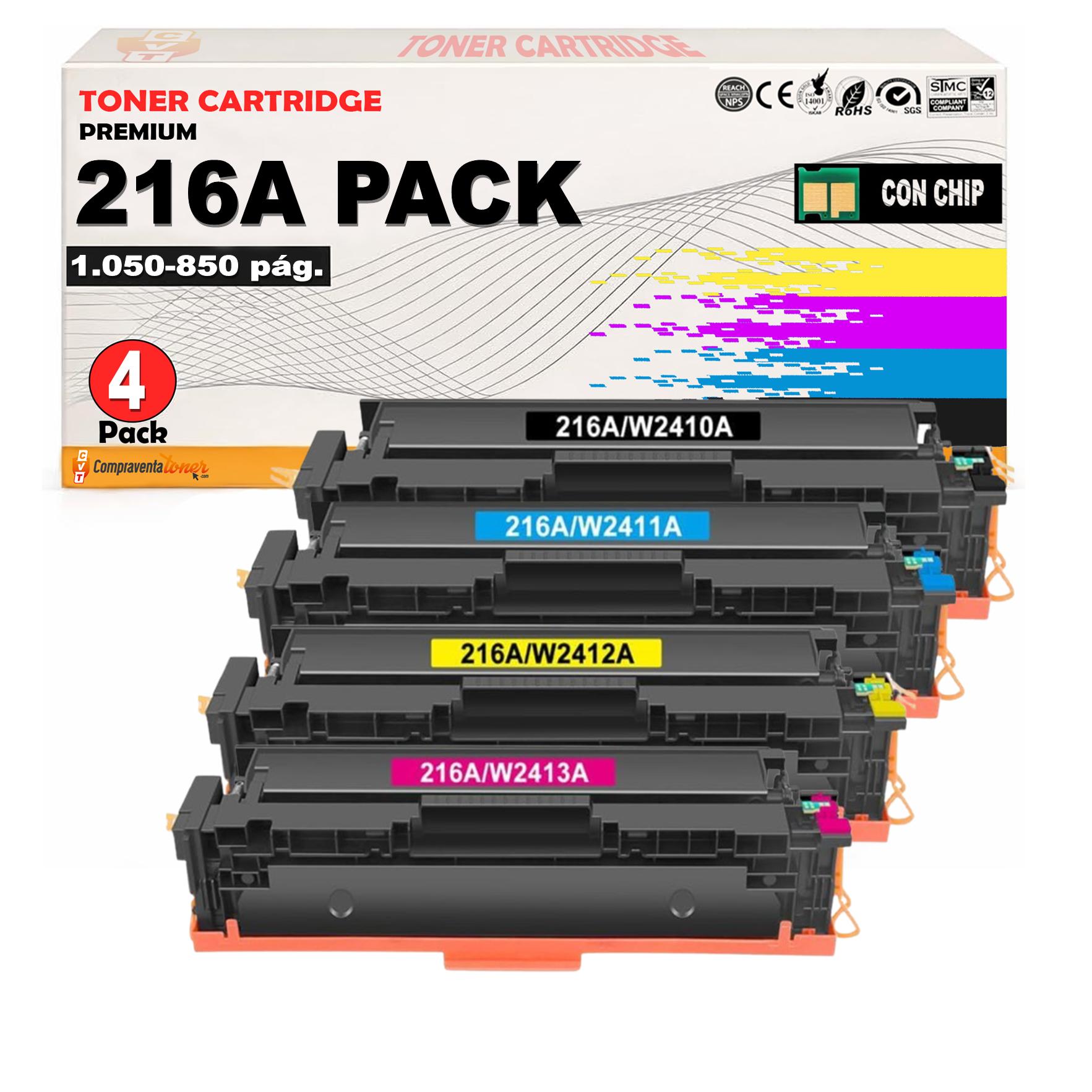 Compatible Pack 4 Toner HP W2410A W2411A W2412A W2413A 216A (CON CHIP) para HP Color LaserJet Pro M155, M182, M183