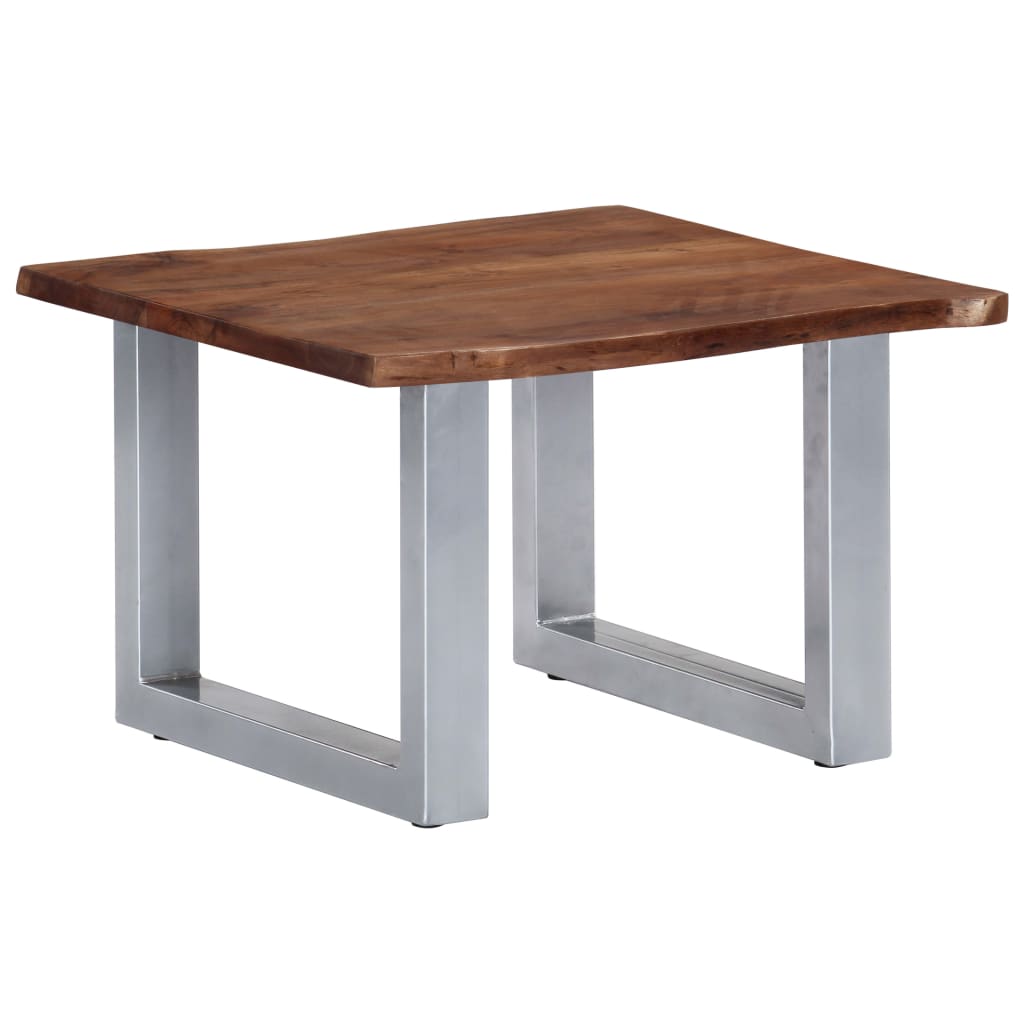 Mesa de Centro Vidaxl con Borde Natural Acacia Maciza 60x60x40 Cm Marrón, Gris