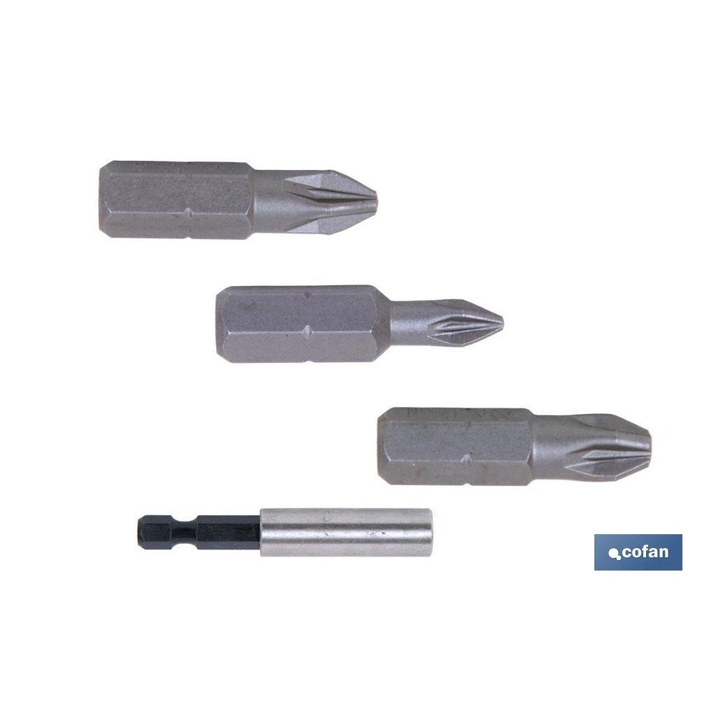 Cofan - Blíster de Tres Puntas PZ-1, 2 y 3 de 25mm con Adaptador para Taladro