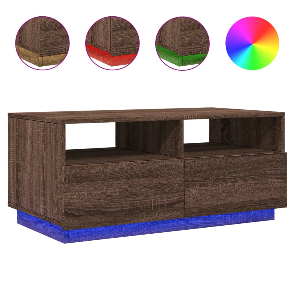 Vidaxl Mesa de Centro con Luces LED 90x49x40 Cm Blanco