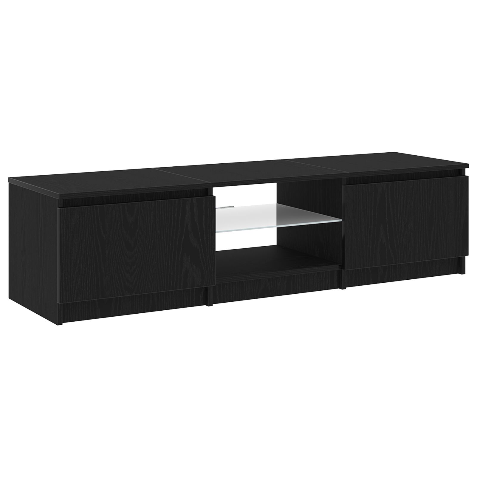 Mueble de TV vidaXL con luces LED, negro y roble, 140x40x35.5 cm, de madera