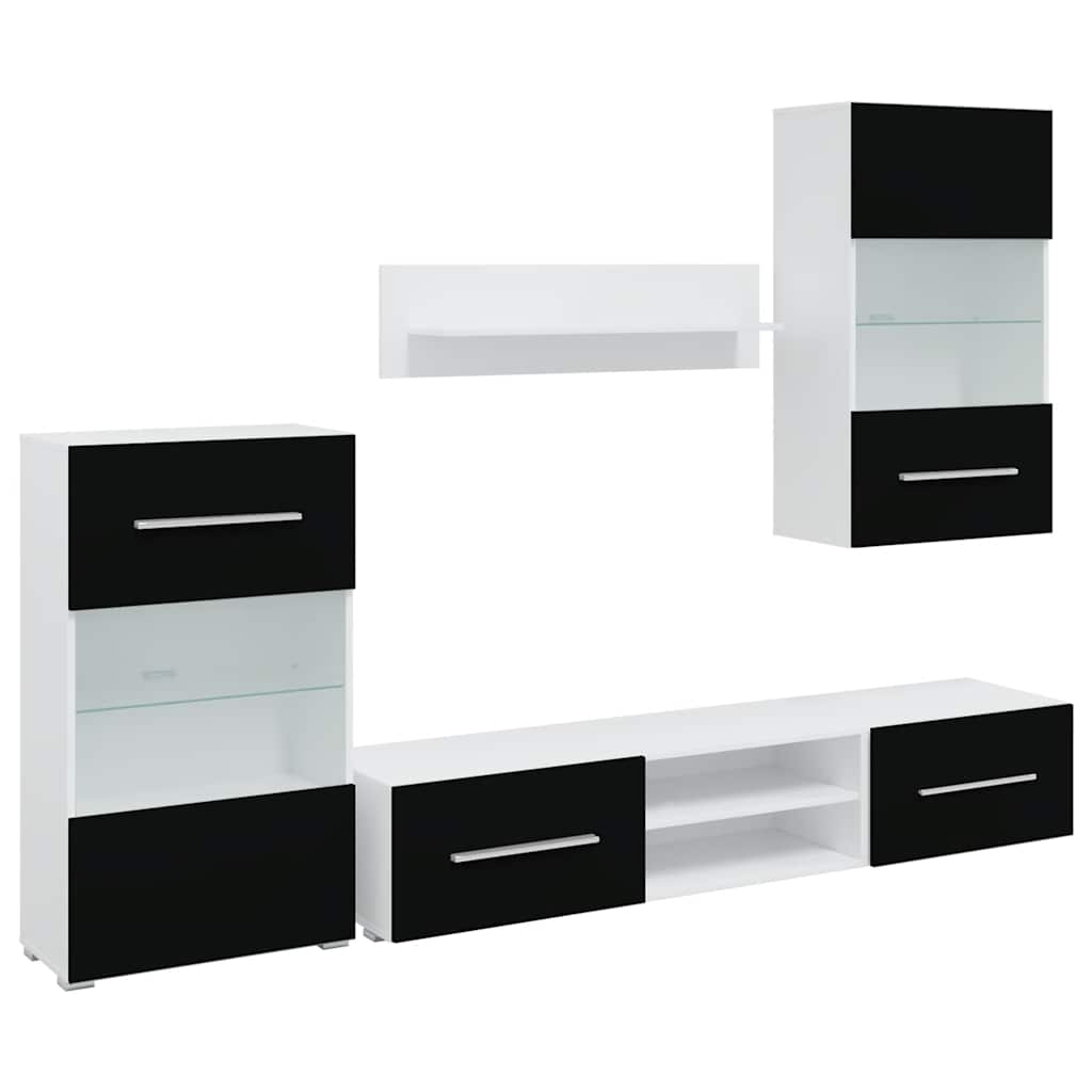 vidaXL Muebles para TV 5 piezas con iluminación LED negra mate