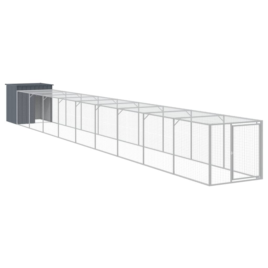 vidaXL Gallinero con Corral Jaula Caseta de Gallinas Acero Galvanizado Gris