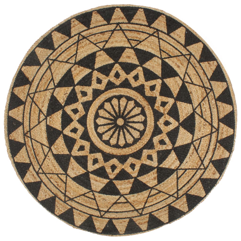 Vidaxl Alfombra de Yute Tejida a Mano con Estampado Negro - Diámetro 90 Cm