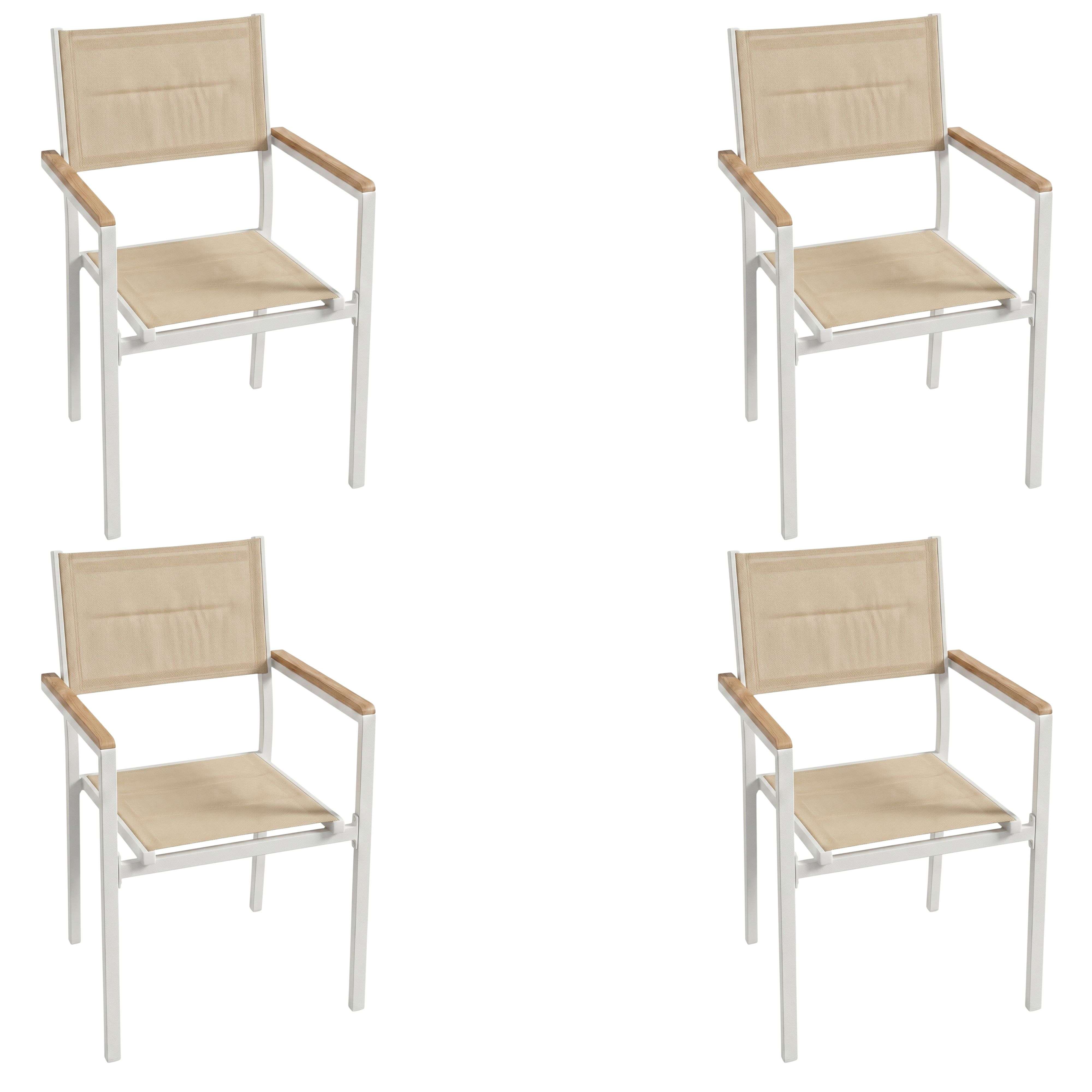 Miroytengo Pack 4 Sillas Exterior Mallorca, Apilables con Reposabrazos, Aluminio y Textileno 56x55x85 cm