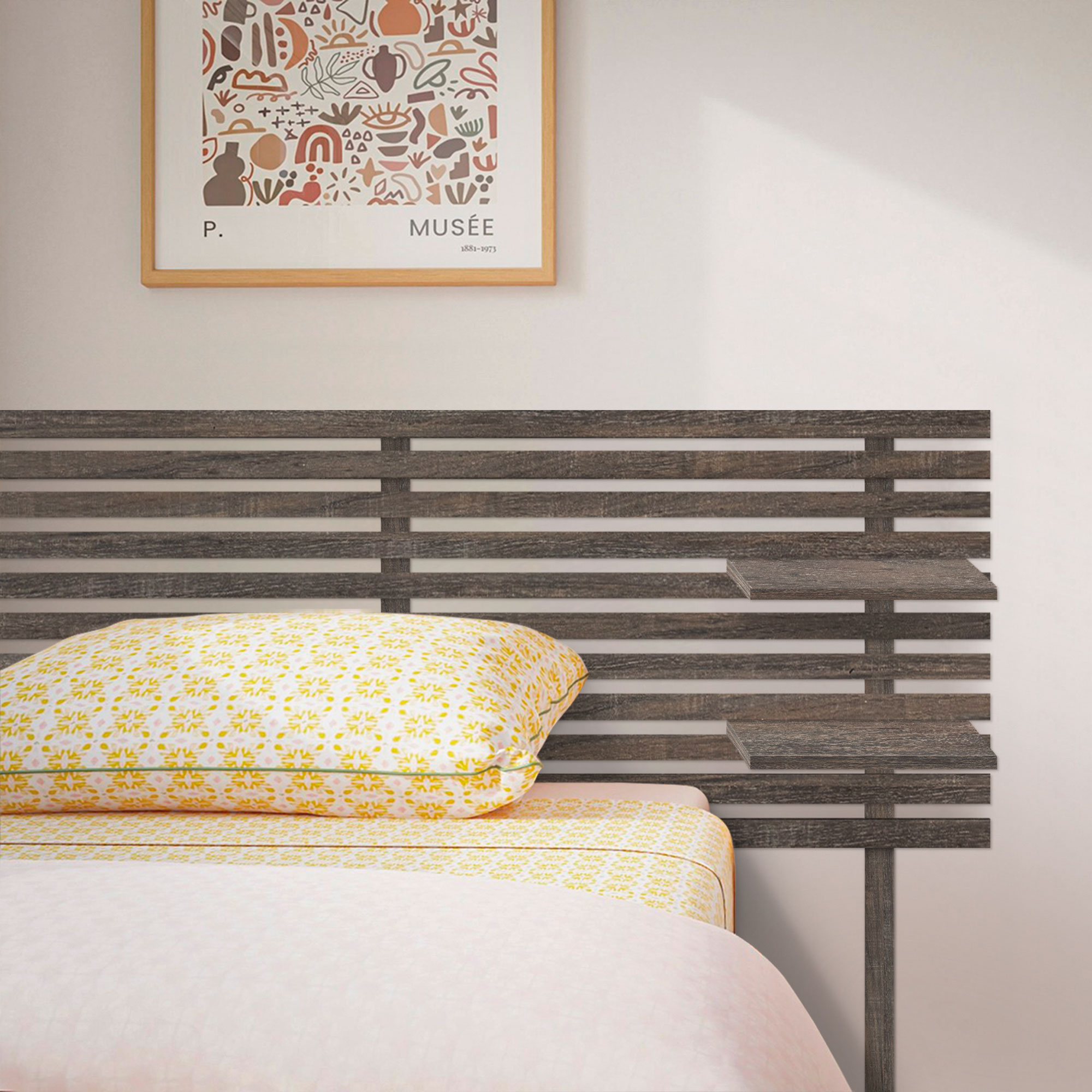 Cabecero con Estantes de Madera reciclada DM Colgante Pared Estilo Palet Japones con Patas
