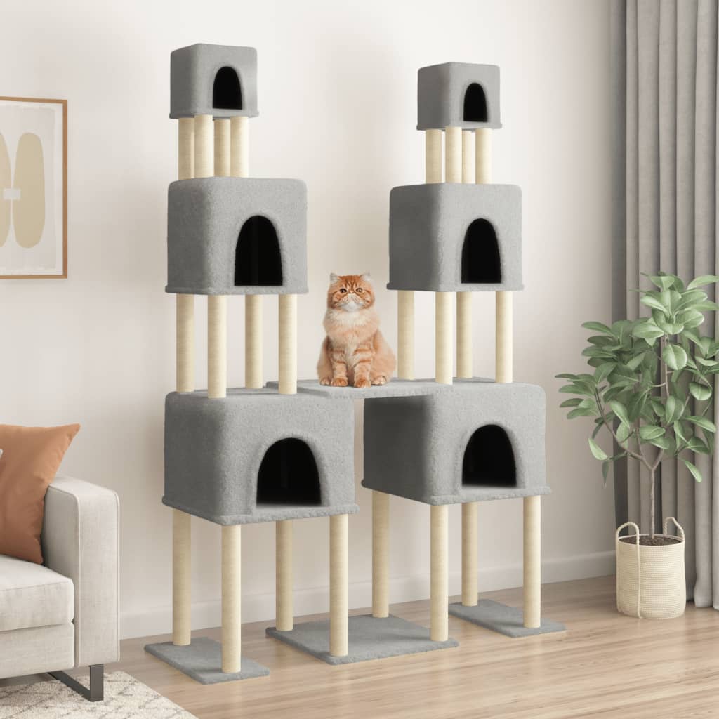 vidaXL Rascador para Gatos con Postes de Sisal Árbol Torre de Escalada Color Crema,  Gris claro,  Gris oscuro y mas