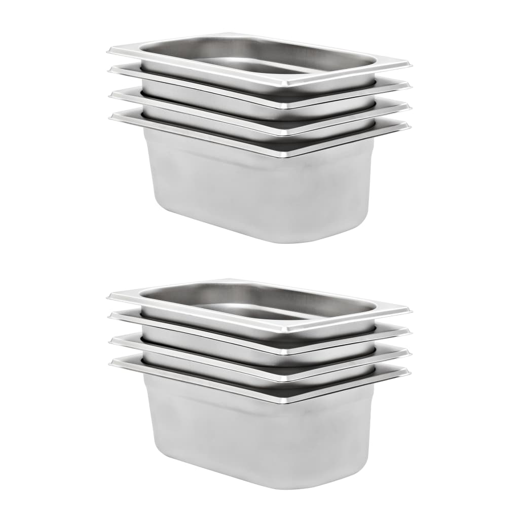 vidaXL Bandejas Gastronorm 8 unidades GN 1/4 265 x 162 x 100 mm acero inoxidable