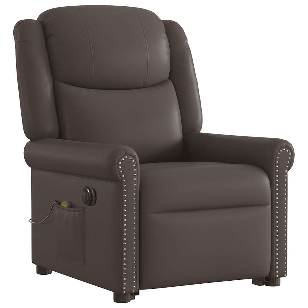 vidaXL Sillón de masaje elevable eléctrico marrón brillante