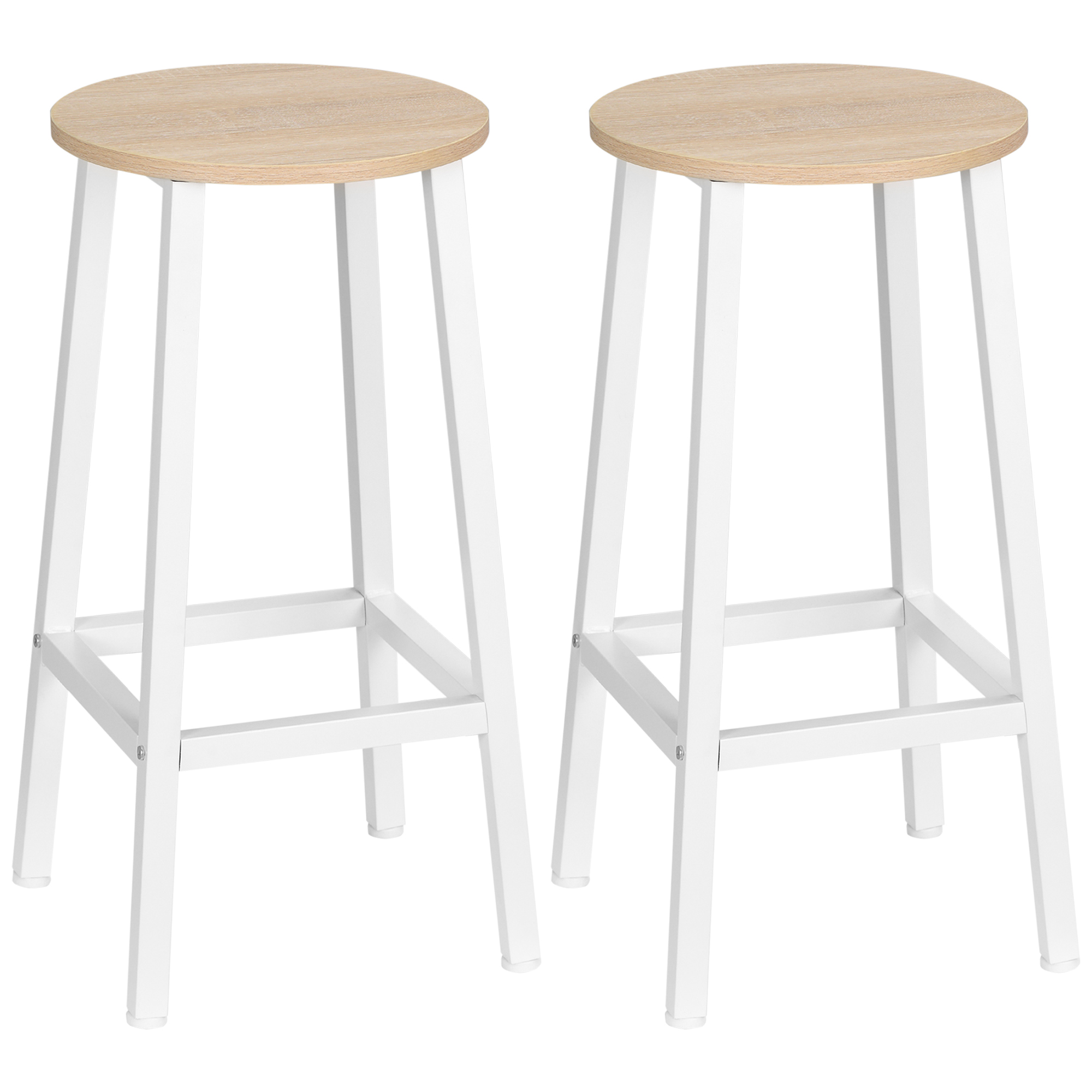 HOMCOM Juego de 2 Taburetes Altos de Cocina Altura 65 cm Taburetes de Bar Sillas de Bar con Patas de Acero y Reposapiés para Salón Comedor Bar Carga 75 kg Marrón Rústico y Negro