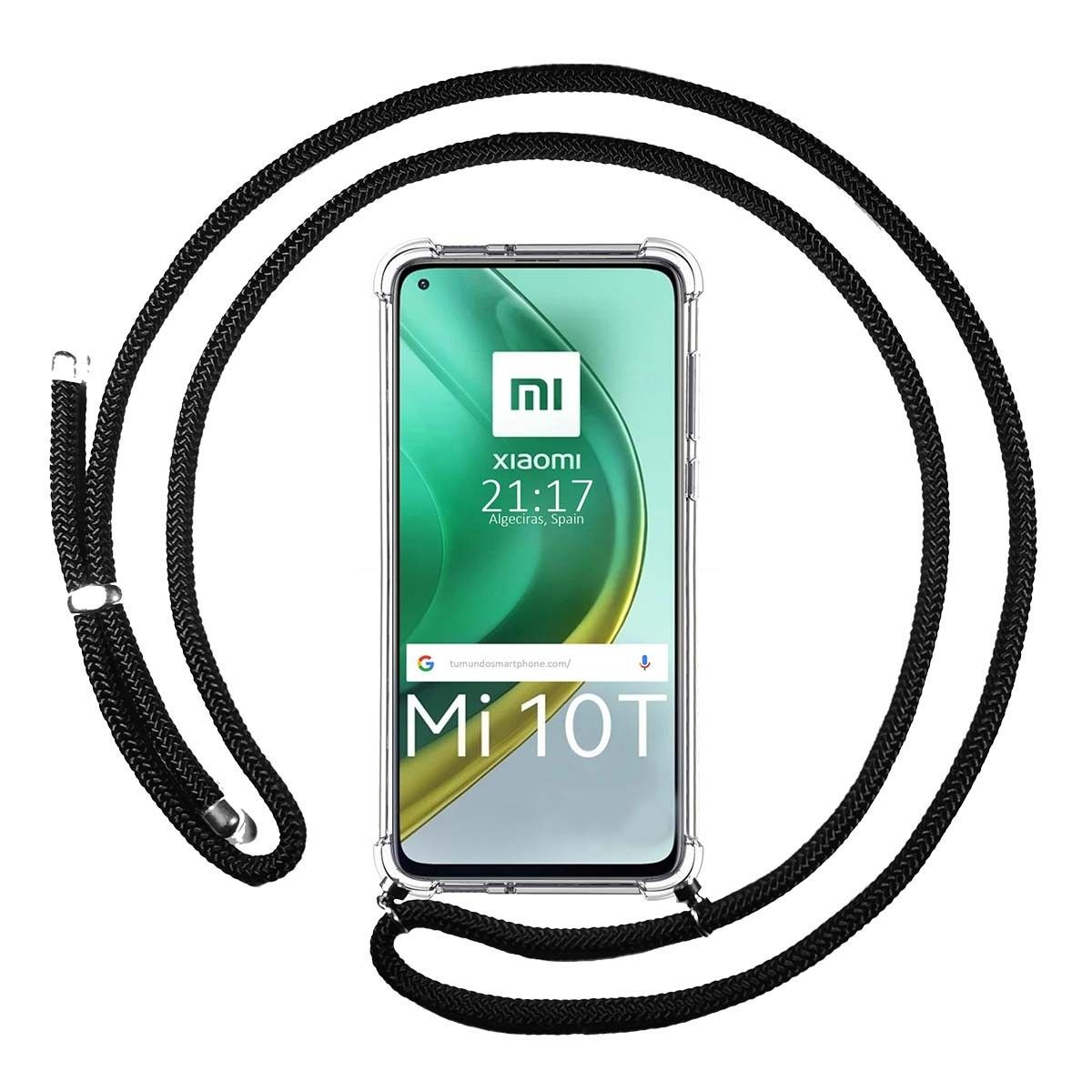 Tumundosmartphone Funda Colgante Transparente para Xiaomi Mi 10T / MI 10T Pro con Cordon Negro