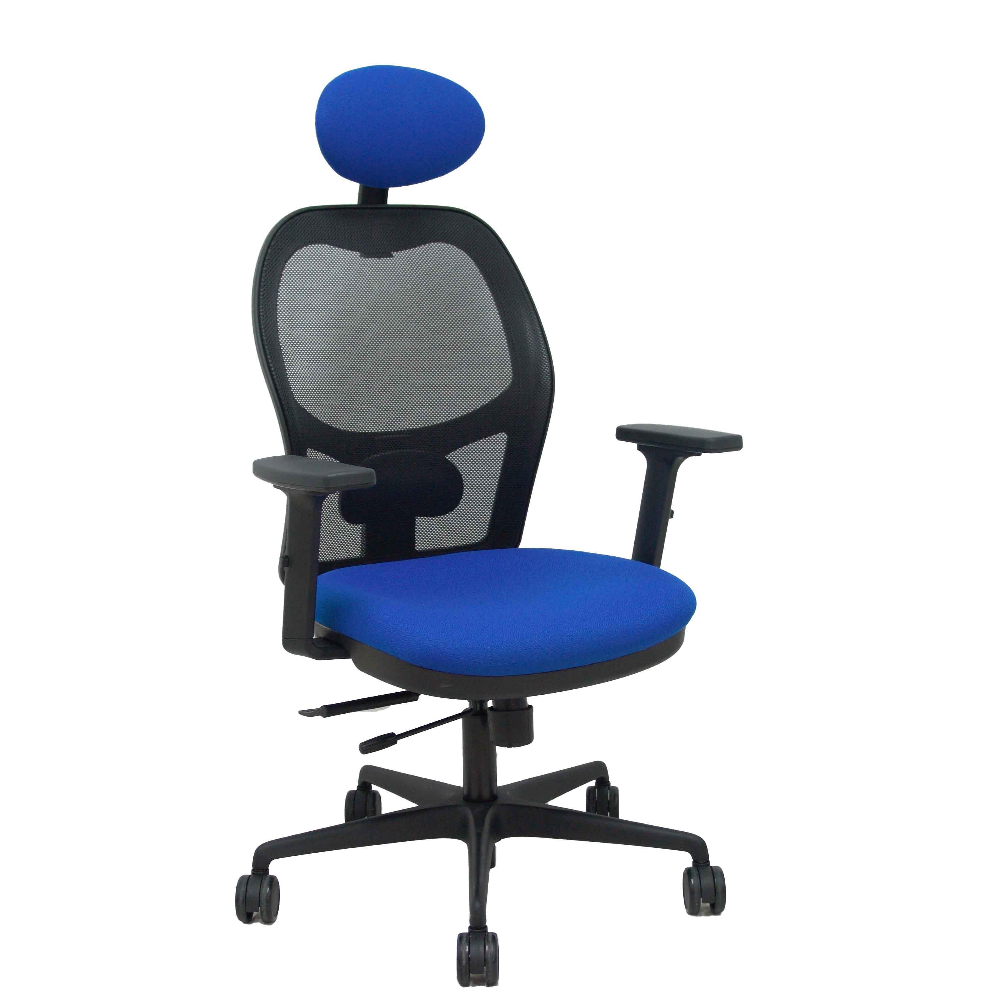 Silla Jorquera traslack malla negra asiento bali azul brazos 2D cabecero fijo