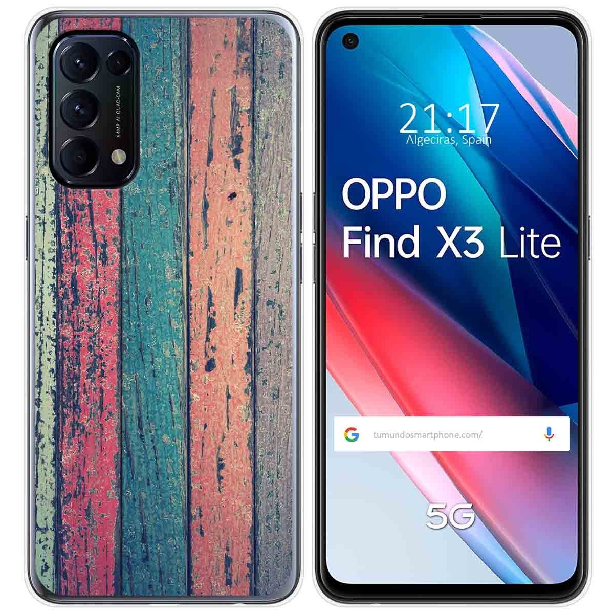 Tumundosmartphone Funda Gel Tpu para Oppo Find X3 Lite 5G diseño Madera 10 Dibujos