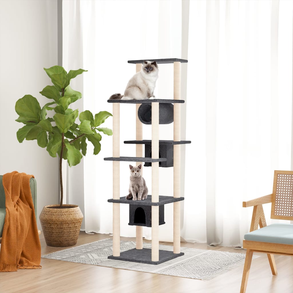 vidaXL Rascador para gatos con postes de sisal 169 cm torre para gatos Color Crema,  Gris claro,  Gris oscuro y mas
