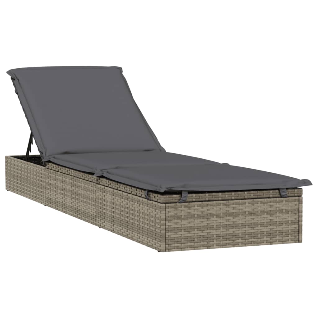 Vidaxl Tumbona de Ratán Sintético con Cojín Gris 201x55x62 Cm - Ideal para Jardín, Playa, Piscina, Terraza