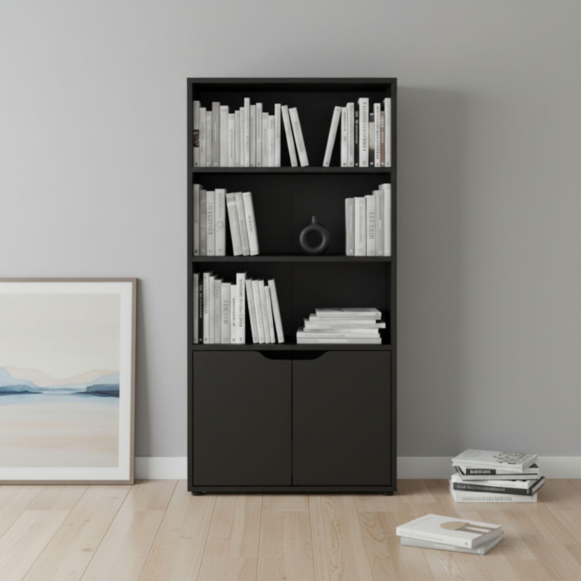 MOBLEKIT | Estanterías de Cubo Negro Modulares de Madera con Diferentes Compartimentos y Opciones con Puertas, Librerías y Muebles de Almacenaje para Dormitorio, Cocina o Entrada