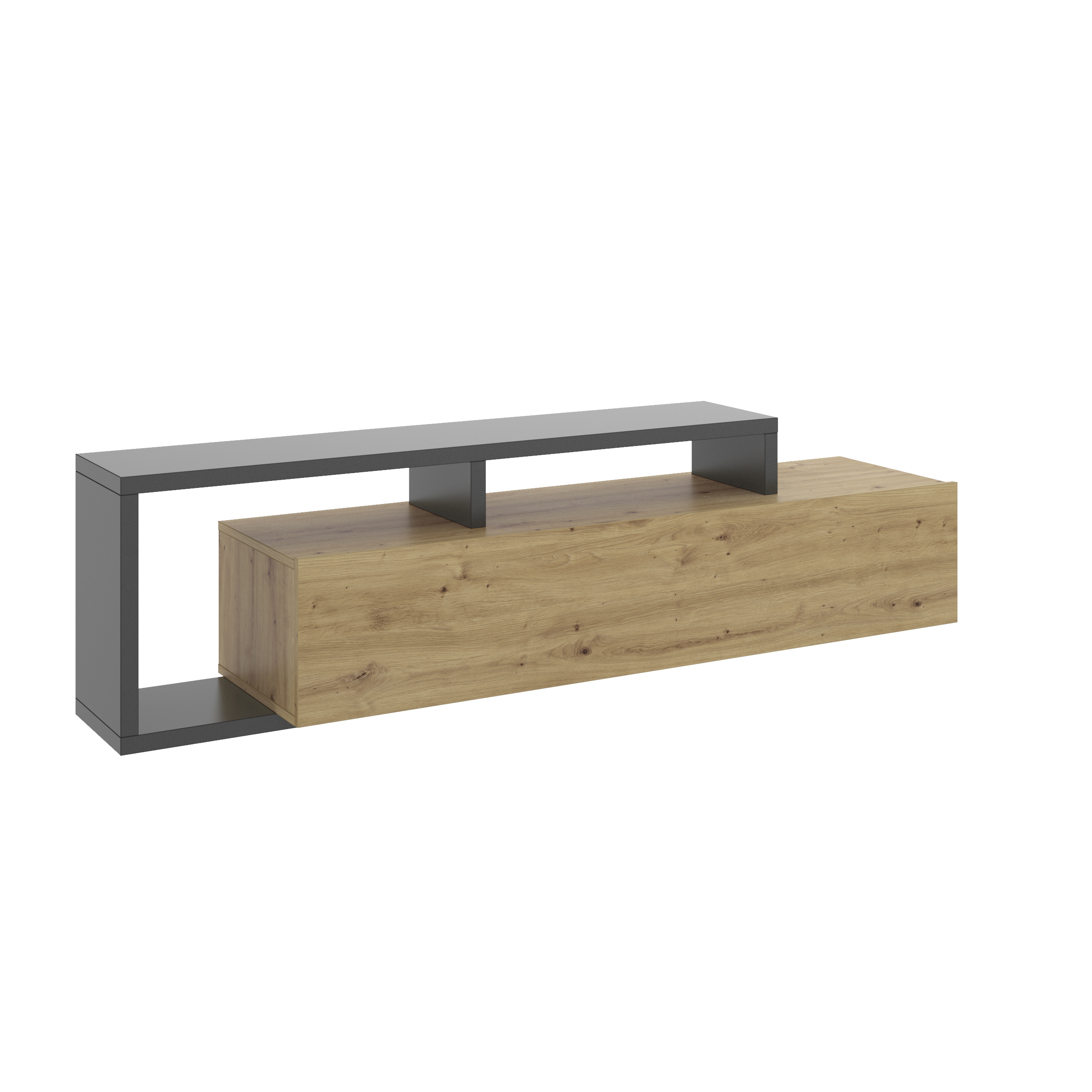 Dekit Mueble de TV Bajo KRAM Gris y Blanco - Diseño Moderno - Almacenamiento