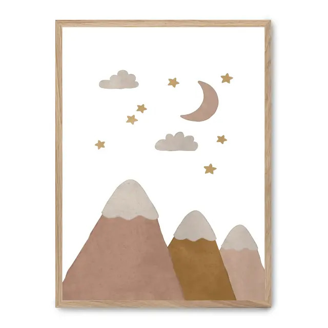 Cuadro mountains 30x40cm, Póster impreso en papel de primera calidad de 180gr, montado sobre marco de madera MDF acabado roble., Infantil - Bebé
