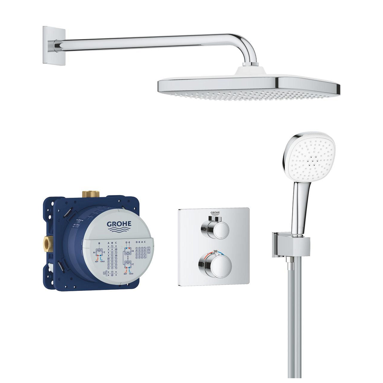 GROHE 34 871 000 TEMPESTA 250 Cube Grohtherm Conjunto empotrado con ducha mural Cromo - ref: 34 871 000