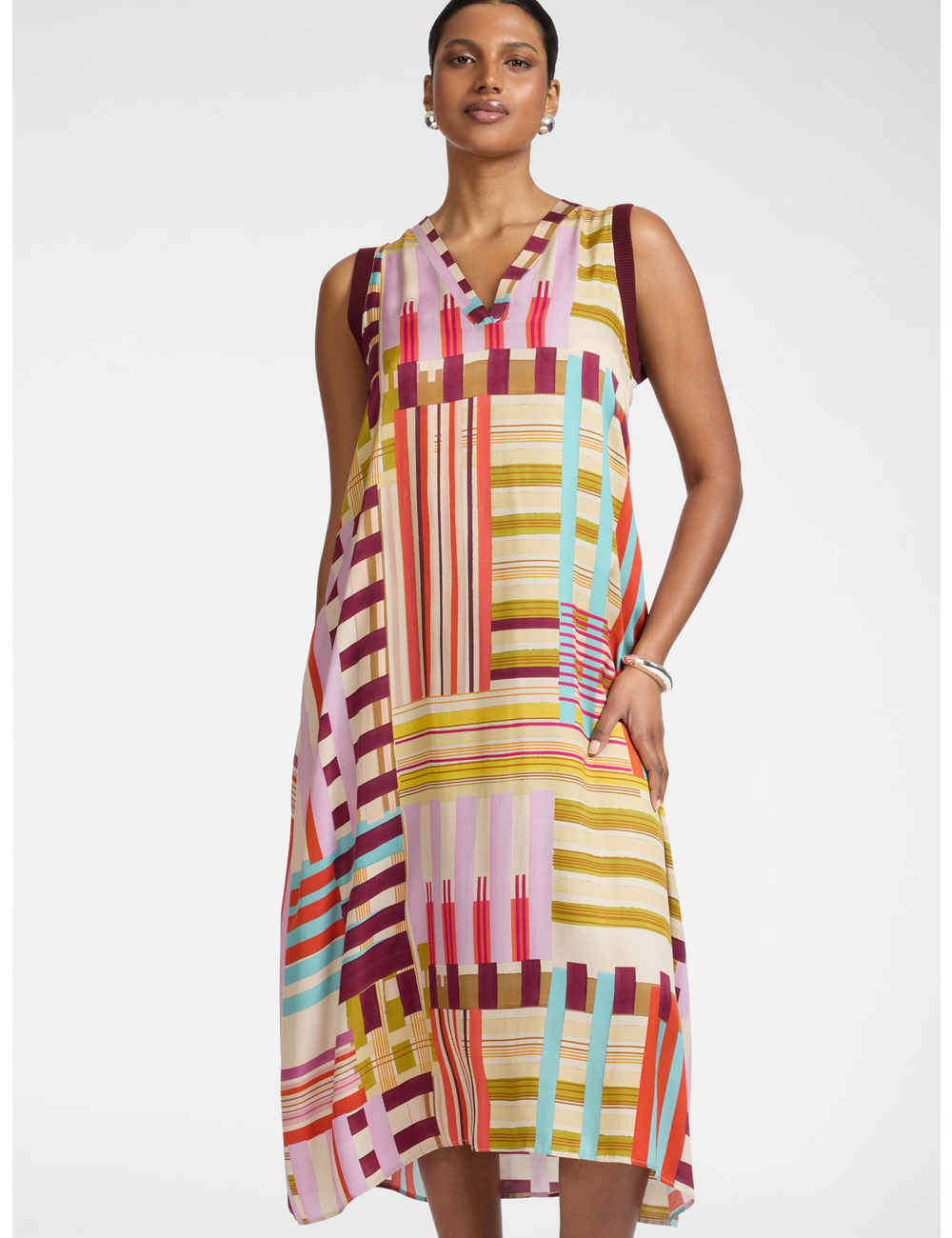 Elena Mirò - Vestido largo en raso estampado