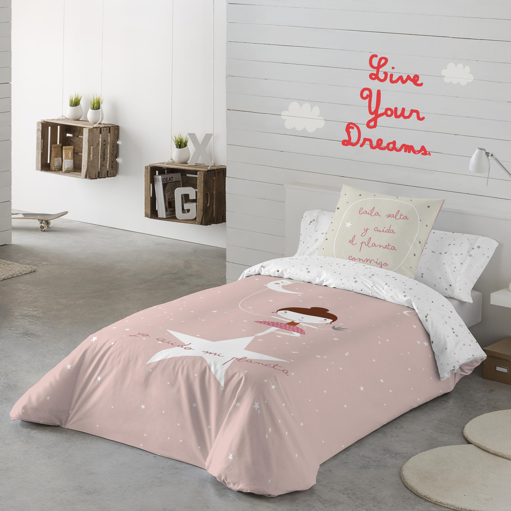 HACIENDO EL INDIO - Funda Nórdica Infantil Estampada 100% Algodón Extrasuave - Juego de 2 Piezas Funda de Edredón y 1 Funda de Almohada - Cama 90/105 cm - Sin Relleno - Fabricada en España