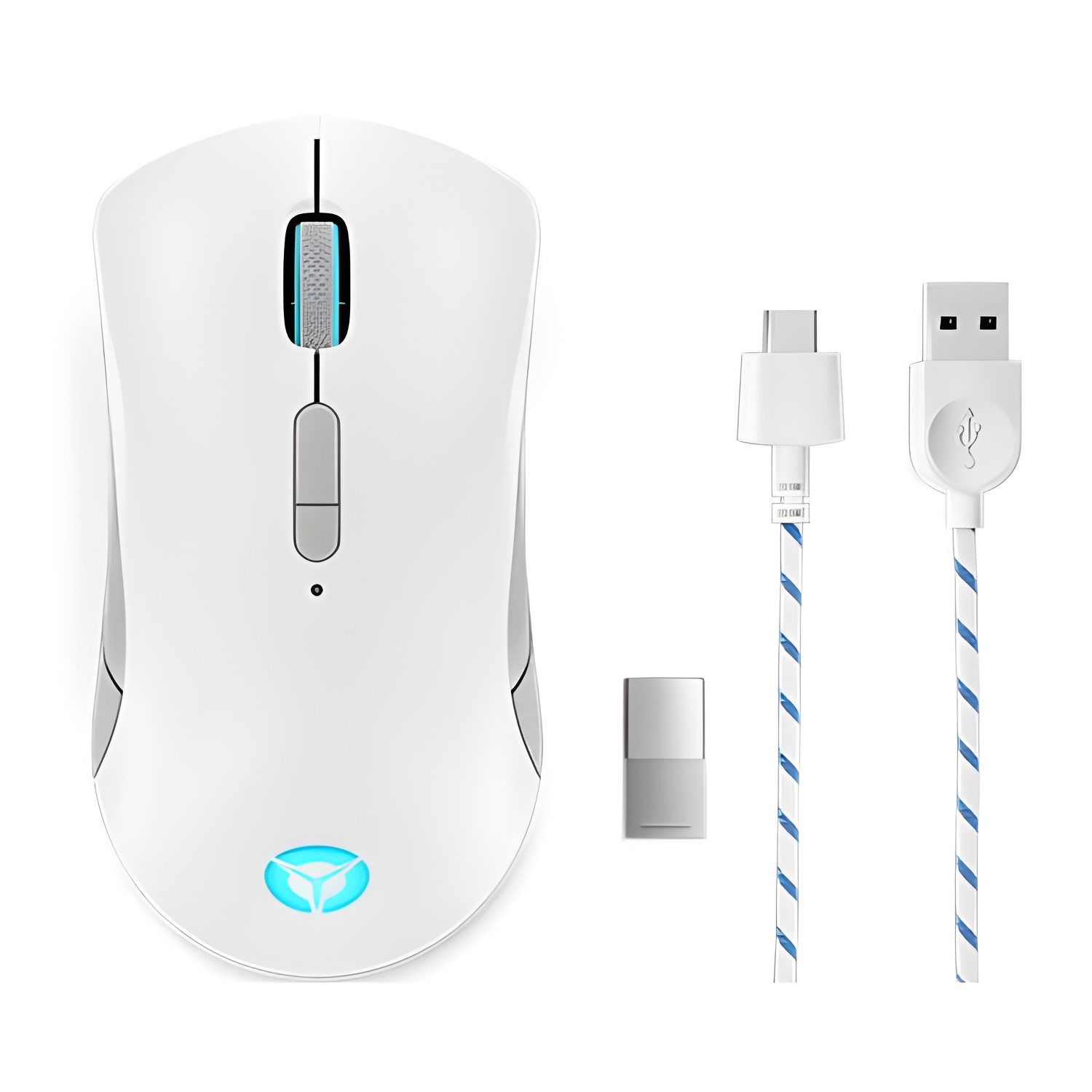 Lenovo Legion M600 Wireless Gaming Mouse, ergonomic design, 16,000 DPI optical sensor, rechargeable, Bluetooth 5.0, USB Type-A, 9 customizable buttons, RGB lighting for enhanced gaming experience.