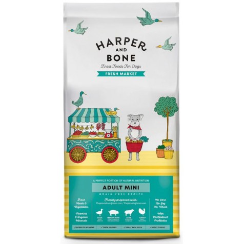 Harper and Bone – Pienso para perros adultos minis Harper and Bone mercado fresco pato, cerdo ibérico, cordero y pavo.