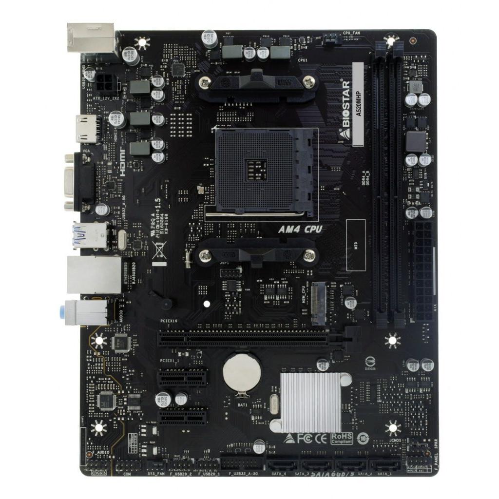 Biostar - Placa base A520MHP para PC compatible con Ryzen 5000/4000G/3000, formato Micro ATX, hasta 64 GB DDR4 a 4400 MHz, ranuras PCIe 3.0 y M.2