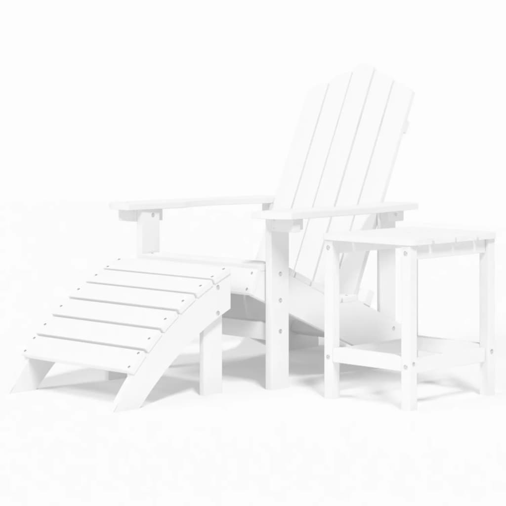 vidaXL Silla de jardín Adirondack con reposapiés y mesa HDPE blanco