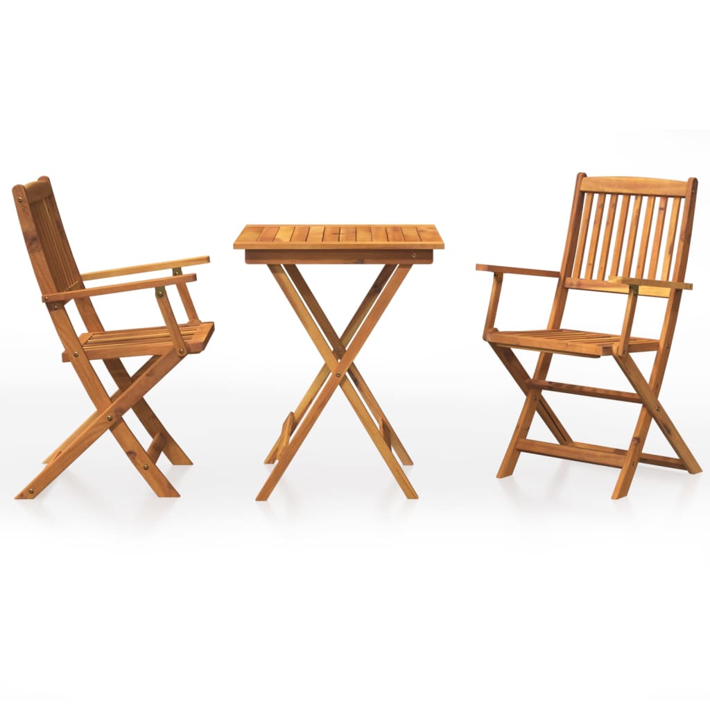 vidaXL Comedor de jardín plegable 3 piezas madera maciza de acacia