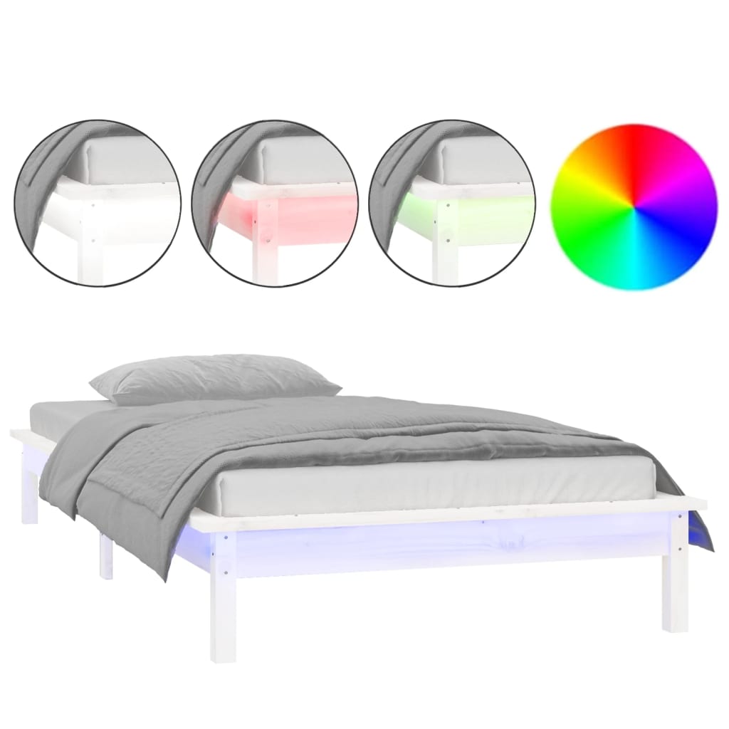 vidaXL Estructura de cama con LED madera maciza blanca 75x190 cm