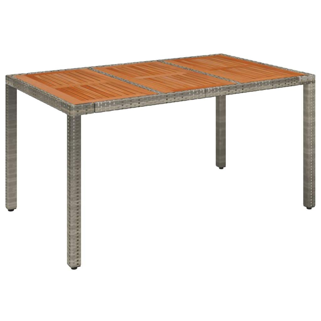 vidaXL Mesa de jardín superficie de madera ratán PE gris 150x90x75 cm