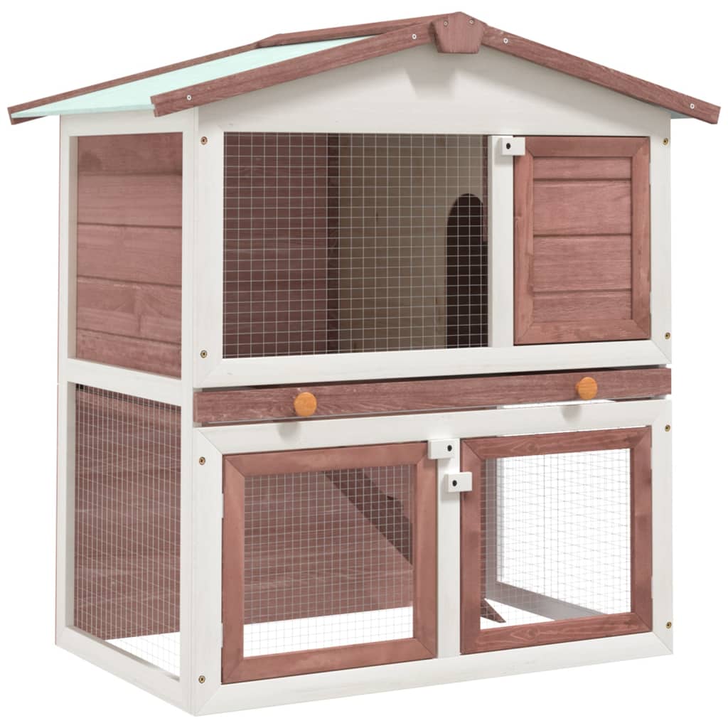 vidaXL Conejera de Exterior 3 Puertas Madera Casa de Conejos Jaula de Mascota Color Gris,  Marrón,  Rojo y mas