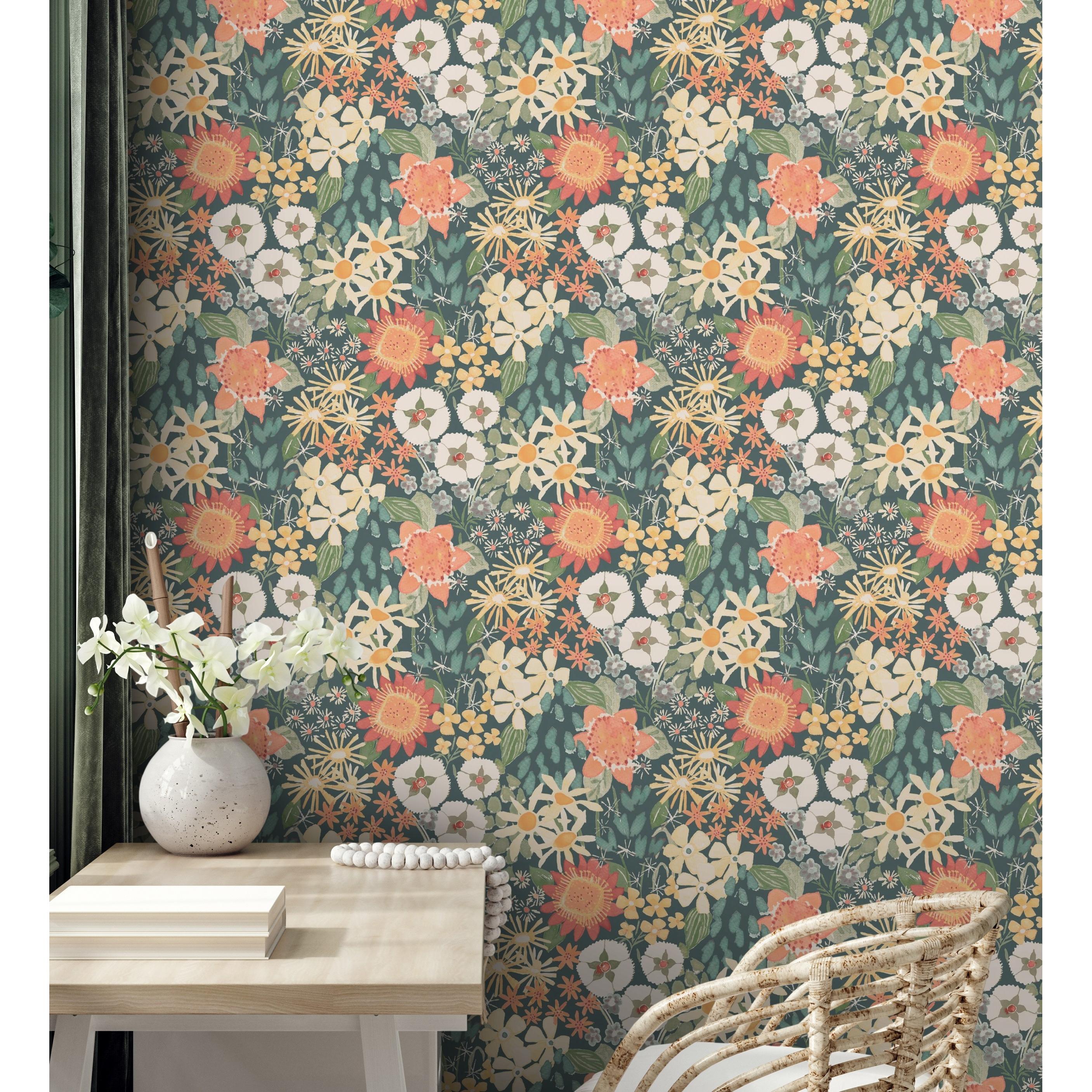 Papel pintado vinílico ecológico jardín de flores fondo azul tropical estilo botánico - Masie Garden 682057 de GAULAN - Rollo de 10 m x 0,52 m