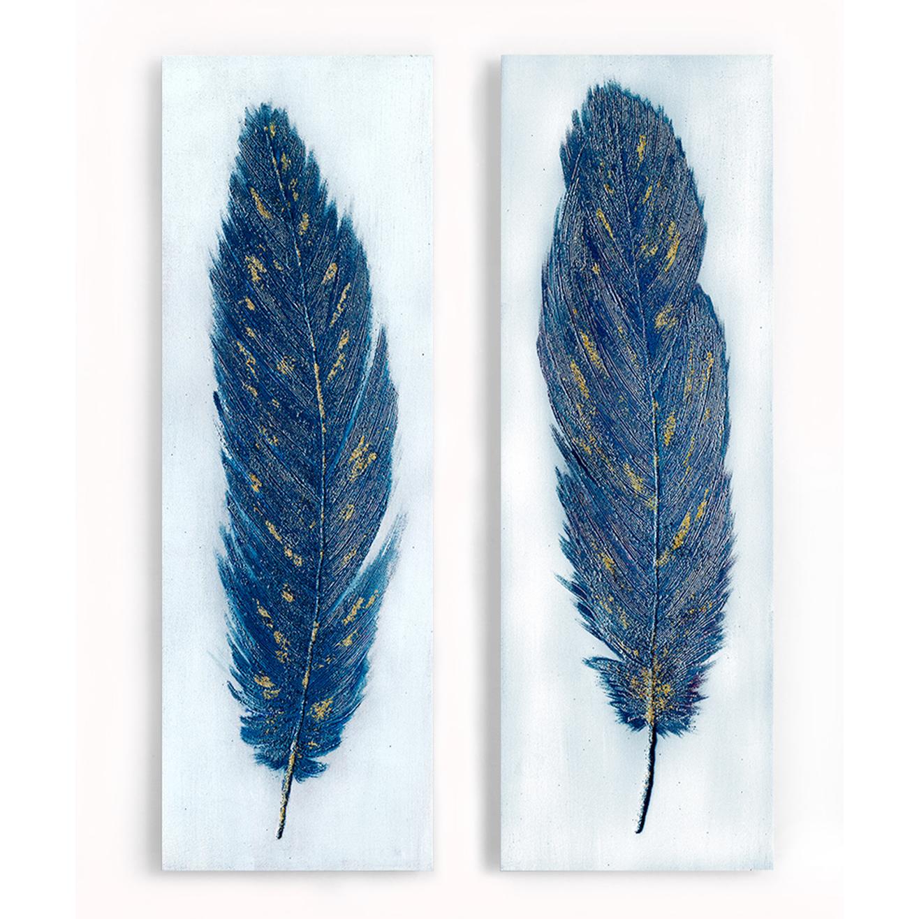 Cuadro en Lienzo Pintado Al óleo Plumas (Lote de 2) (72398) 120x40 Cm - Hispanohogar