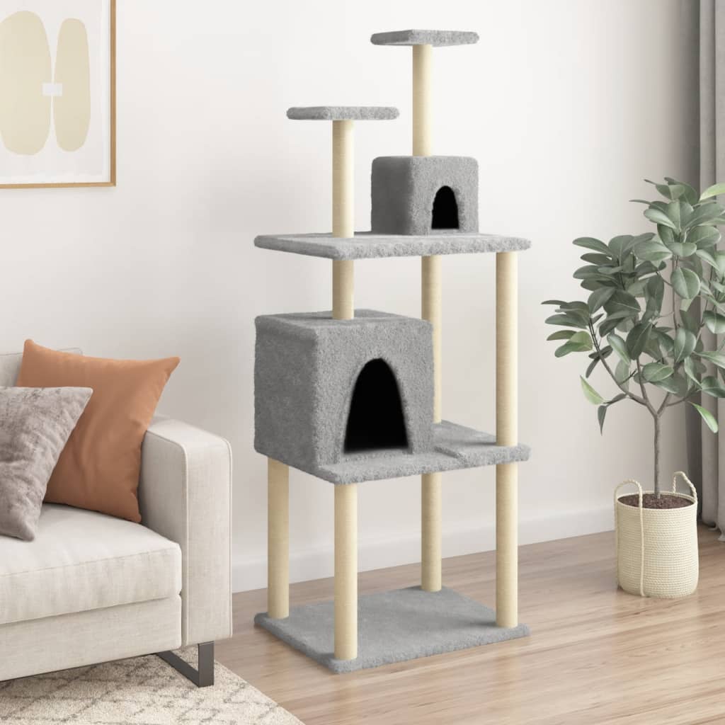 vidaXL Rascador para gatos con postes de sisal 167 cm Color Crema,  Gris claro,  Gris oscuro y mas