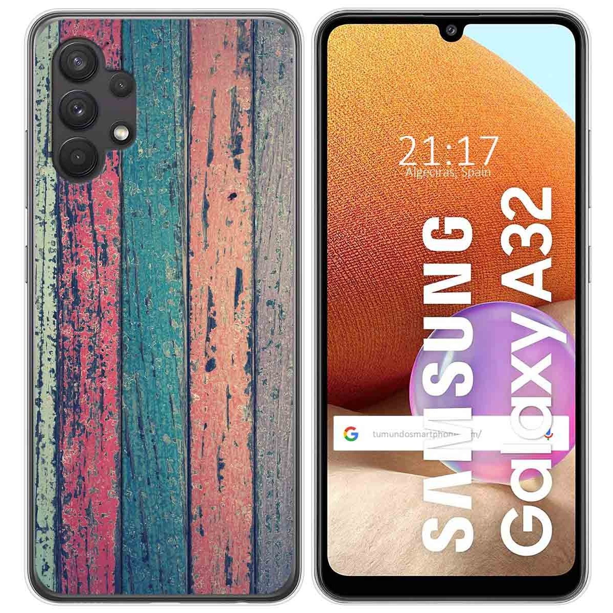 Tumundosmartphone Funda Gel Tpu para Samsung Galaxy A32 4G diseño Madera 10 Dibujos