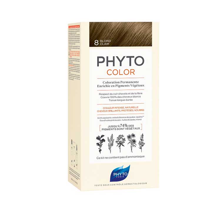 Tinte de Pelo Phyto Phytocolor 8 Rubio Claro - Cubre el 100% de las Canas